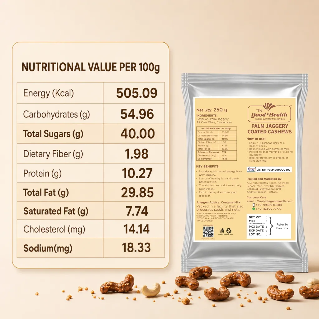 palm jaggery coated cashews nutritional data.webp