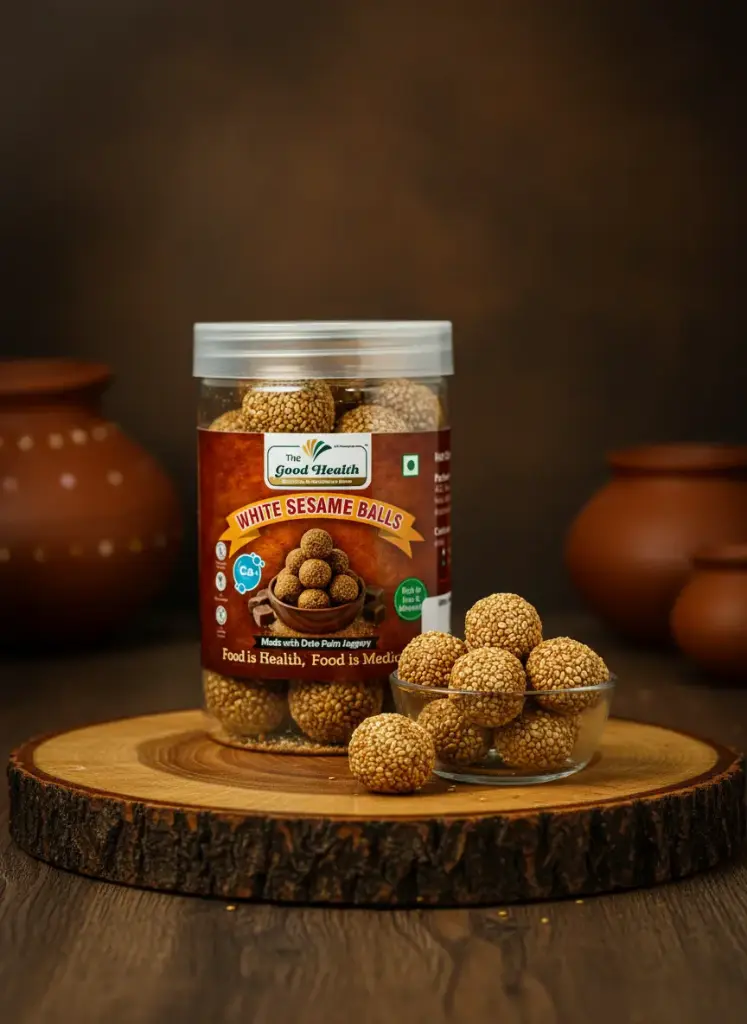 White Sesame Balls (with date palm jaggery)