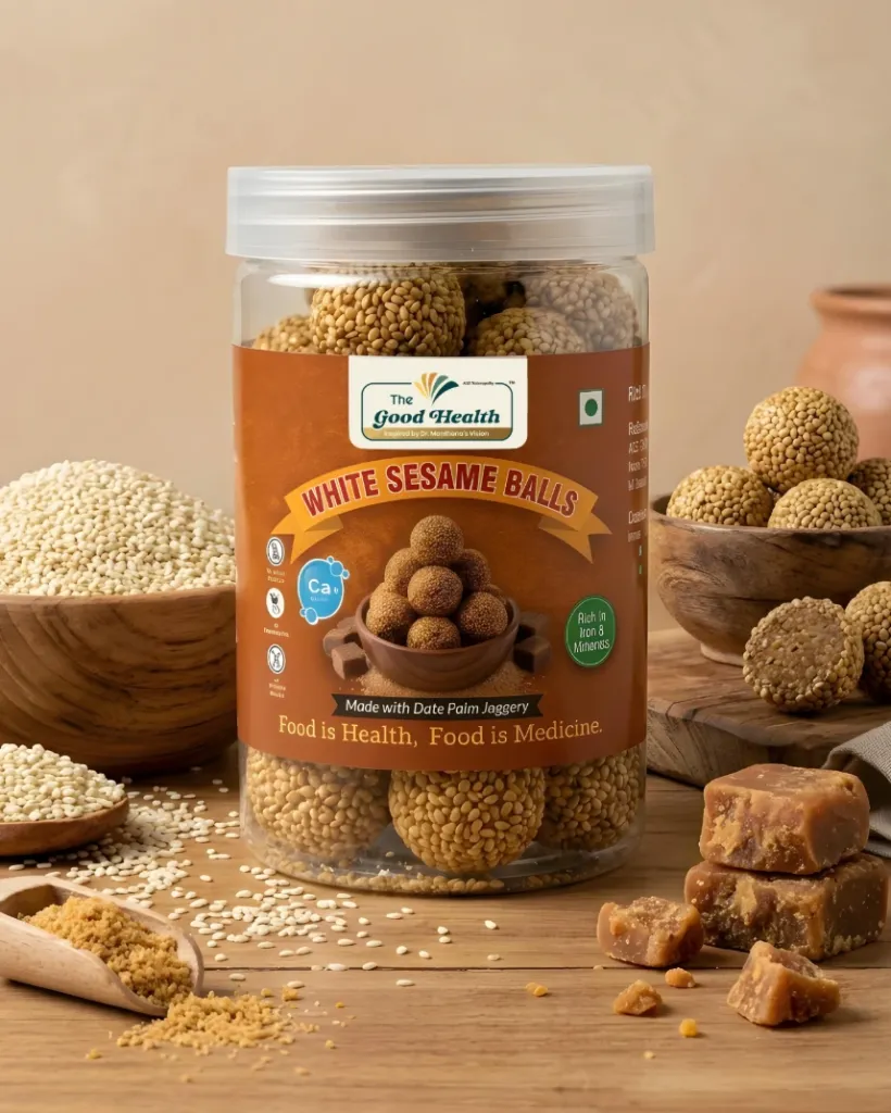 White Sesame Balls with date palm jaggery
