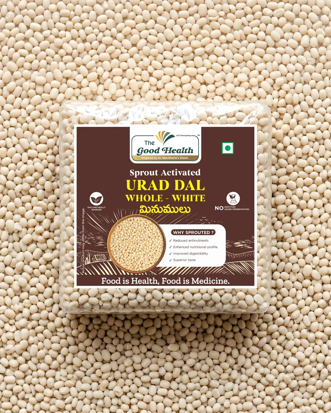 Sprouted White Urad Dal Whole (Deskinned)